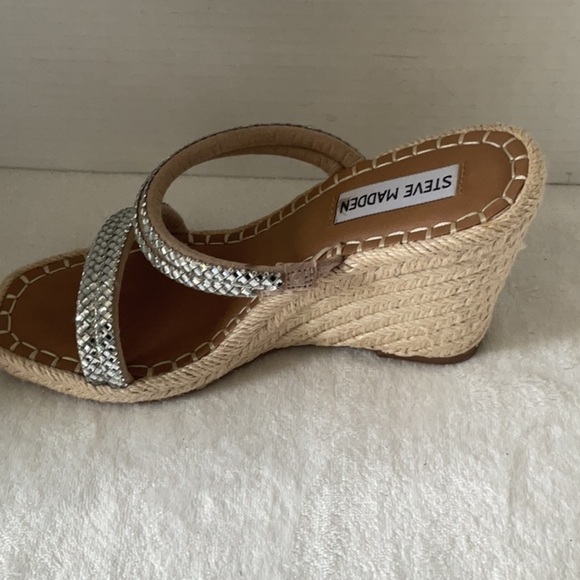 Steve Madden Silver Tan Wedge Sandals with Sparkling Straps - Picture 5 of 7